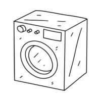 Washing machine in hand drawn doodle style. Vector illustration isolated on white background. Coloring page.