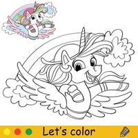 Unicorn Coloring Page with template vector illustration 6