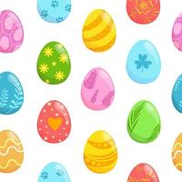 Colorful realistic Easter eggs with various geometric and herbal ornaments. Bright seamless pattern vector