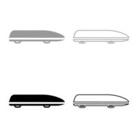 Car box auto roof carrier load trunk cargo roofbox set icon grey black color vector illustration image solid fill outline contour line thin flat style