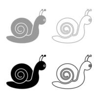 Snail mollusc set icon grey black color vector illustration image solid fill outline contour line thin flat style