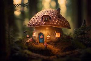 Mushroom forest magic house. Generate Ai photo