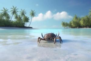 Crab on tropical beach. Generate Ai photo