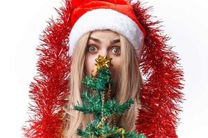 cheerful woman dressed as santa decoration holiday gift lifestyle photo