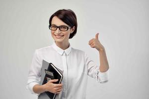 woman in white shirt documents Professional Job Studio photo