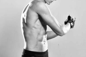 athletic man pumped up press workout motivation exercise photo