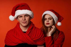 young couple in New Year's clothes Christmas holiday studio Lifestyle photo