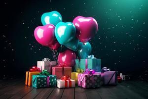 vistoso corazones globos romántico regalo. generar ai foto