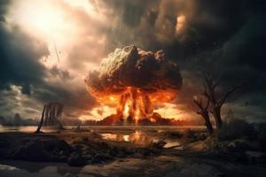 épico escena de nuclear explosión. el final de el mundo. generar ai foto