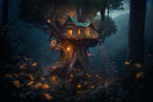 Forest fairy house. Magic nature. Generate Ai photo