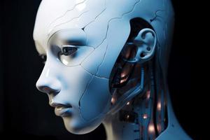 Incomplete humanoid android. Head cybord. Generate Ai photo