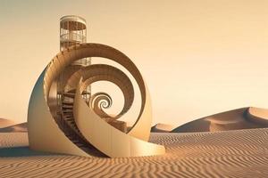 Golden ratio, spiral structure in desert. Generate Ai photo