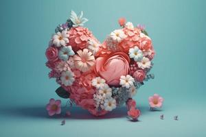 floral corazón 3d pastel. generar ai foto