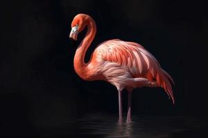 Cute flamingo on black background. Generate Ai photo