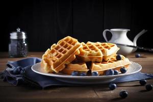 Beery waffles breakfast food. Generate Ai photo