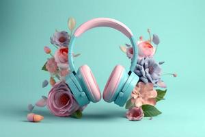 Flower music headphones. Generate Ai photo
