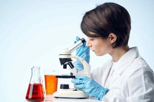 female laboratory assistant research chemistry science to biotechnology photo