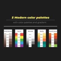 5 modern color palettes with color and gradient vector