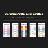 5 modern Pastel color palettes with color and gradient vector
