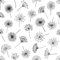 Dandelion silhouettes monochrome seamless pattern vector