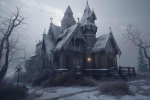 Gothic winter house. Architecture building. Generate Ai photo