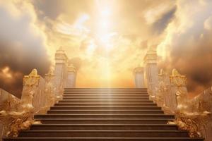 Stairway heaven paradise. Spiritual sunlight. Generate Ai photo