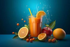 Multifruit fresh juice glass. Generate Ai photo