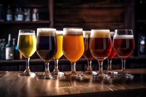 Glasses of different types of craft beer. Generate Ai photo