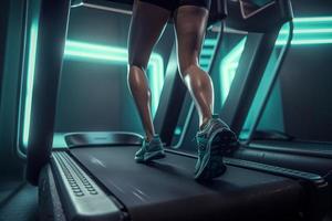 Woman legs on treadmill. Generate Ai photo