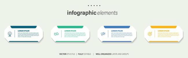 Concept of business model with 4 successive steps. Four colorful graphic elements. Timeline design for brochure, presentation. Infographic design layout vector