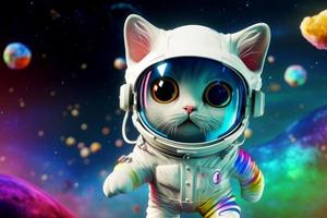 Cute cat with big eyes in space. Cute animal art. Generate Ai photo