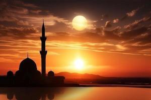 islámico puesta de sol mezquita. Turquía islam. generar ai foto