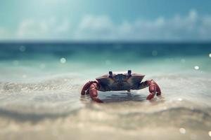 Crab on tropical sunny beach. Generate Ai photo