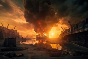 The End of the World. Apocalyptic epic scene with explosion. Generate Ai photo