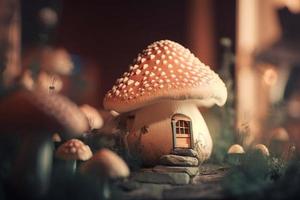 Mushroom forest house. Generate Ai photo