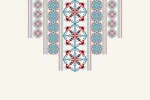 escote floral cruzar puntada bordado en blanco fondo.boho escote orientalista modelo tradicional.azteca estilo resumen ilustración.diseño para textura, tela, moda mujer vistiendo, ropa. vector