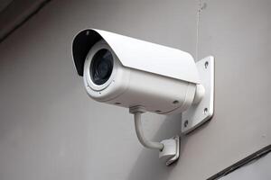 Security, CCTV cameras in the office building, and home security system concept with blur background. Outdoor CCTV Security camera installed on the building wall in the city. photo