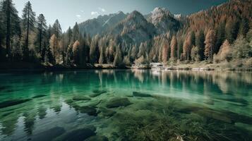 Fantastic mountain lake in Triglav national park. Located in the Bohinj Valley of the Julian Alps. Dramatic unusual scene. Slovenia, Europe. Beauty world. . photo