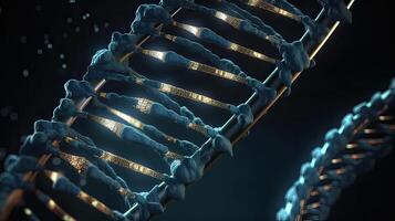 molécula de adn, doble hélice, 3d ilustración. genético mutación y genético trastornos resumen adn doble hélice con profundidad de campo. generativo ai foto