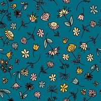 Doodle summer flowers seamless pattern in retro style. Perfect print for tee, paper, fabric, textile. vector