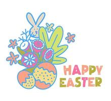 Trendy typographic vector composition with sign Happy Easter and spring related elements. Great poster or card for social networks.