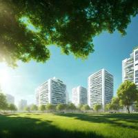 paisaje ver de futuro ciudad con eco verde parque, generativo Arte por ai foto