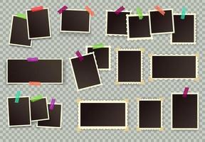 Vintage photo frames. Retro blank picture frame with figured edges. Old photographs with corners, scrapbook album empty photos vector set