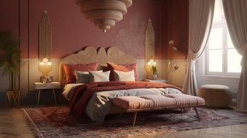 beautiful room interior with bed photo