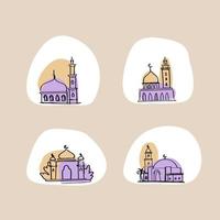 Set of minimalistic mosque icon. Hand drawn Arabic architecture Arabic architecture for greeting card vector