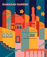 Ramadan Kareem Islamic holiday vector illustrations. Arabic architecture, mosque. Abstract design