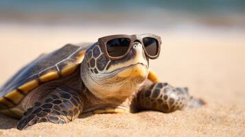 linda Tortuga con Gafas de sol ai generado foto