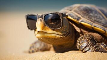 linda Tortuga con Gafas de sol ai generado foto