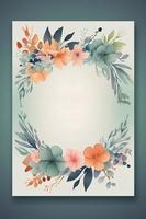 Colorful simple floral decoration illustration background template, creative arrangement of nature and flowers. Good for banner, wedding card invitation draft, birthday, greetings, and design element. photo