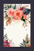 Colorful simple floral decoration illustration background template, creative arrangement of nature and flowers. Good for banner, wedding card invitation draft, birthday, greetings, and design element. photo